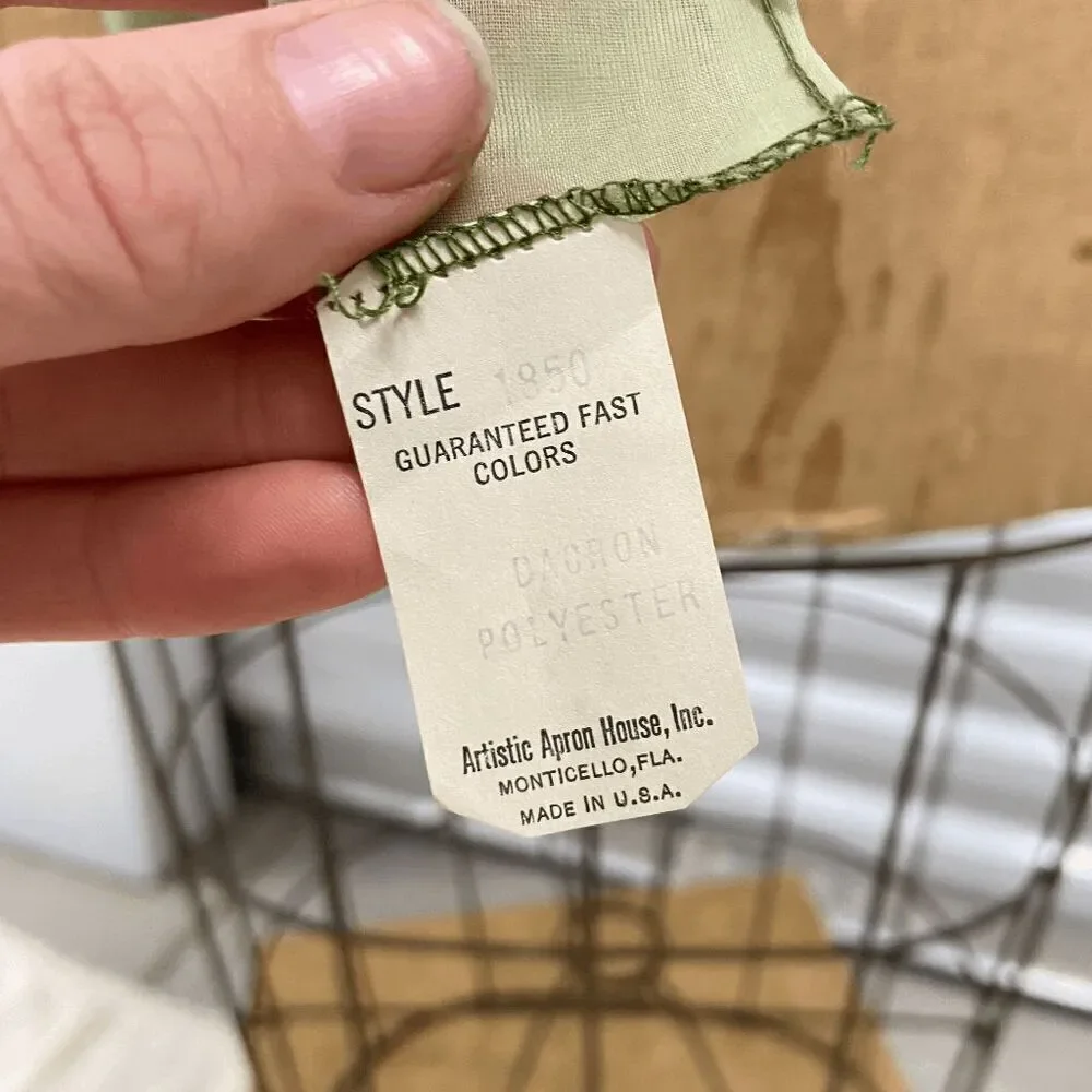 Vintage 50s Artistic Apron House Sheer Flocked Organza Green Apron